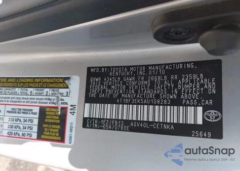 2010 Toyota Camry Le из США, поврежденный, VIN 4T1BF3EK5AU108283